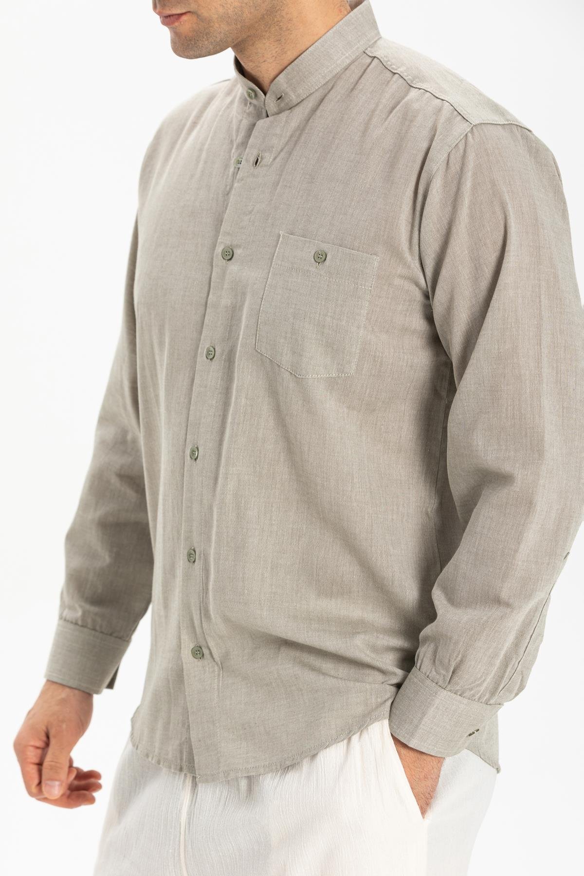 Büyük Beden Uzun Kol Şile Bezi Hakim Yaka Tek Cepli Erkek Gömlek Taş 3031