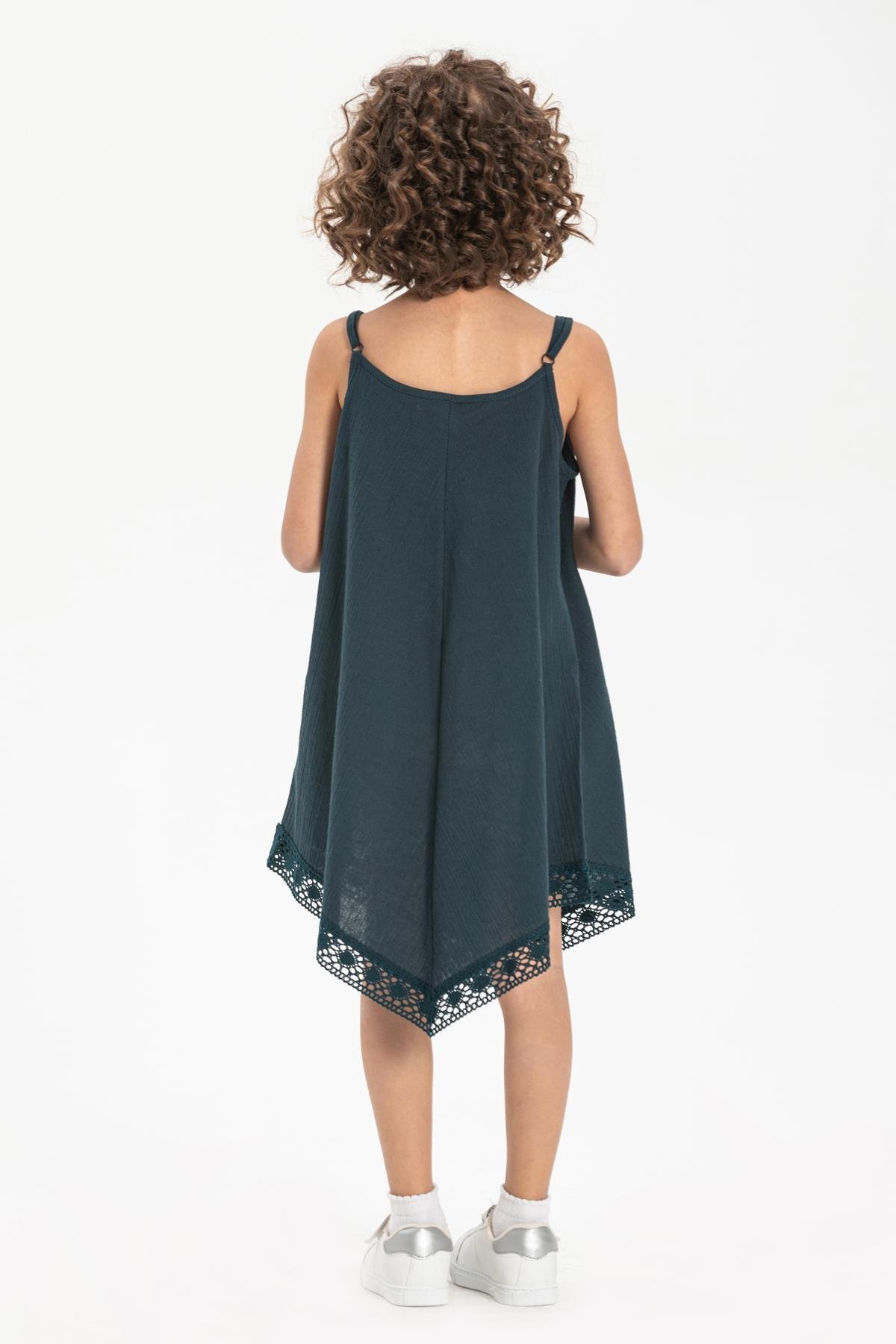 Çağla Şile Bezi Kız Çocuk Elbise Petrol Ptrl