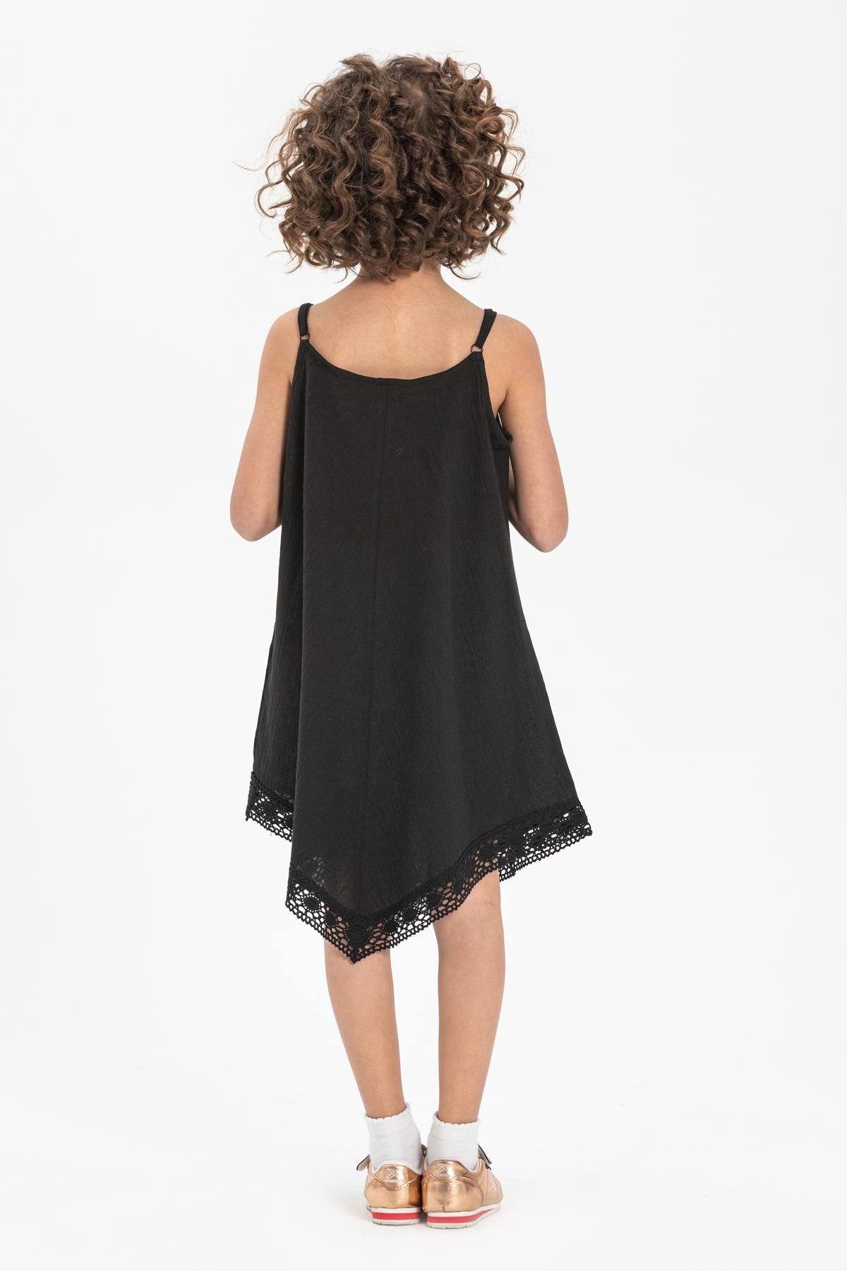 Çağla Şile Bezi Kız Çocuk Elbise Siyah Syh