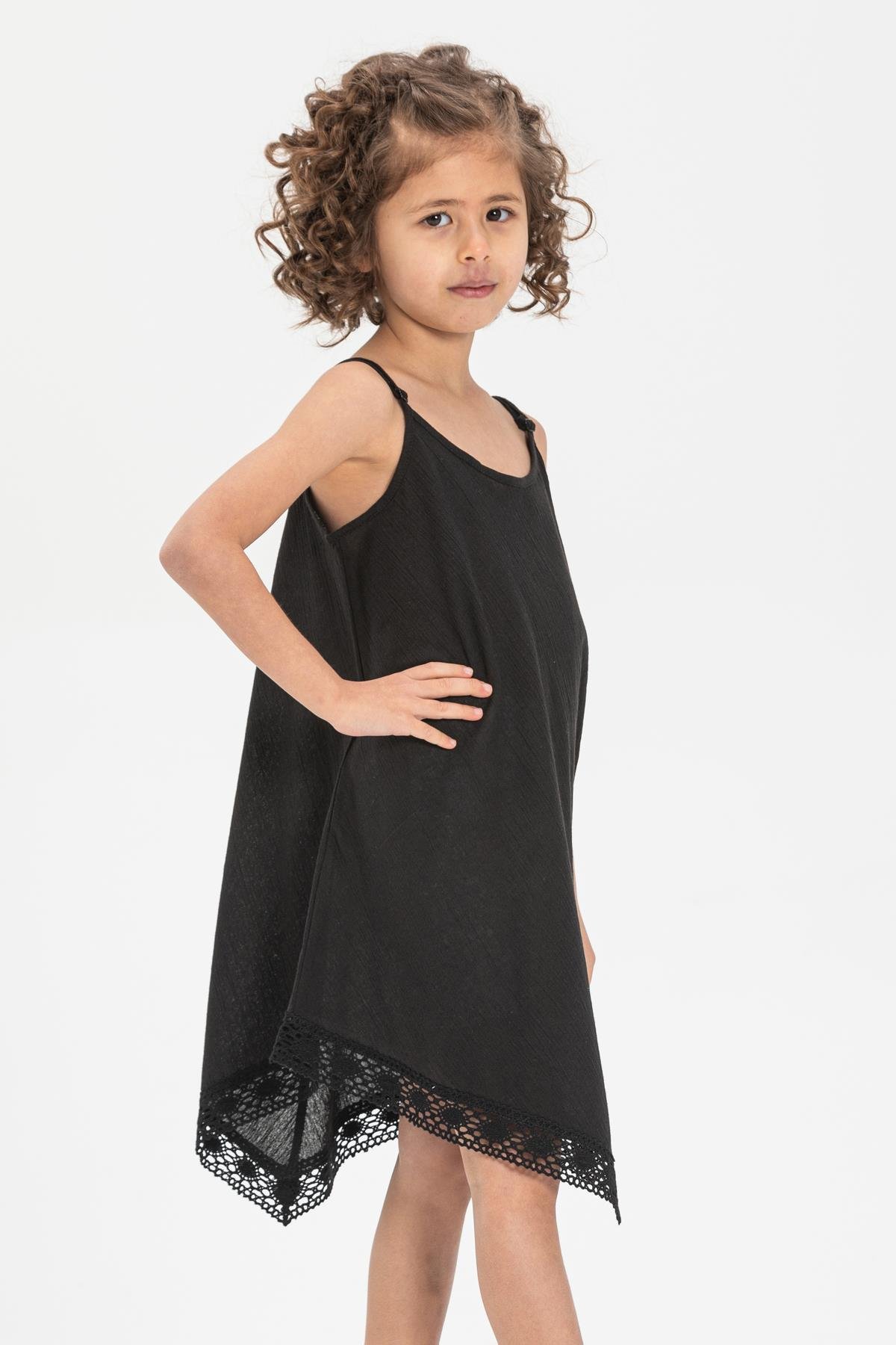 Çağla Şile Bezi Kız Çocuk Elbise Siyah Syh