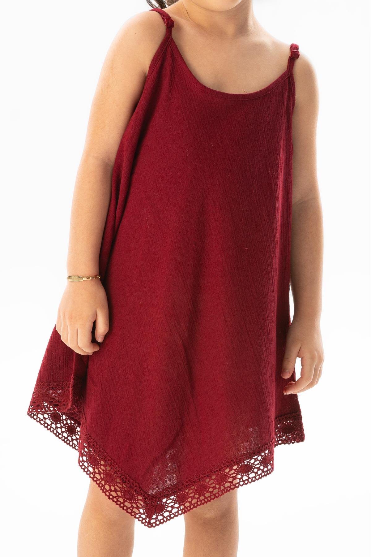 Çağla Şile Bezi Kız Çocuk Yazlık Elbise Bordo Brd