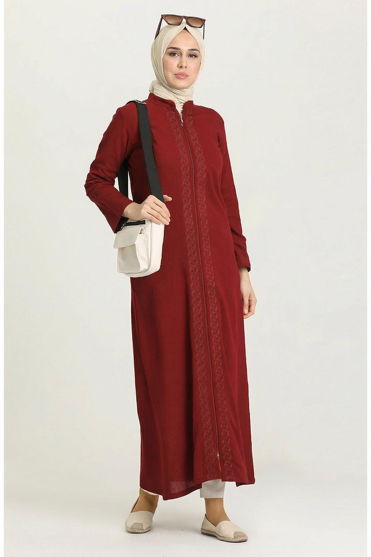 Cemre Şile Bezi Mevsimlik Ferace Bordo Brd