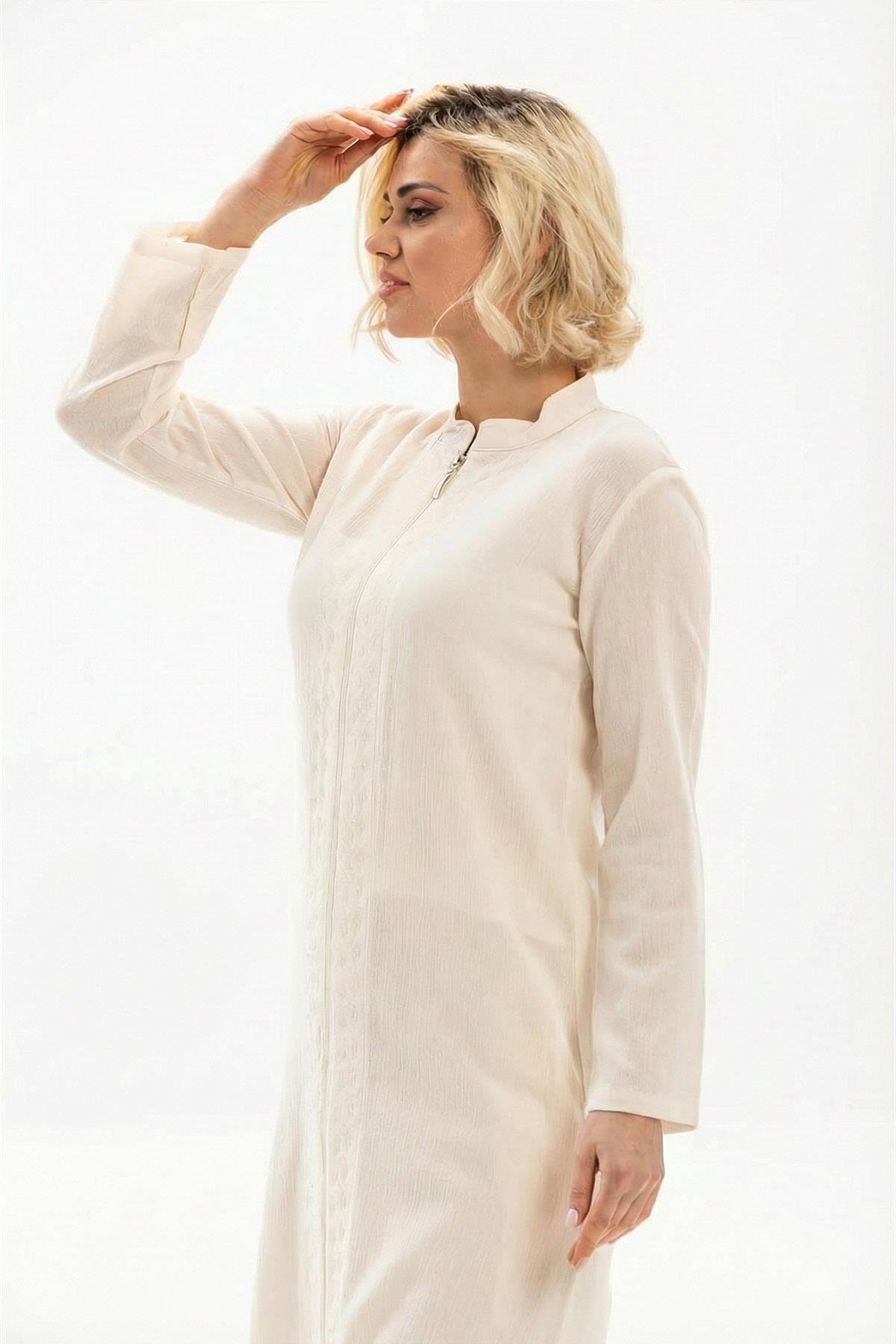 Cemre Şile Bezi Mevsimlik Ferace Krem Krm