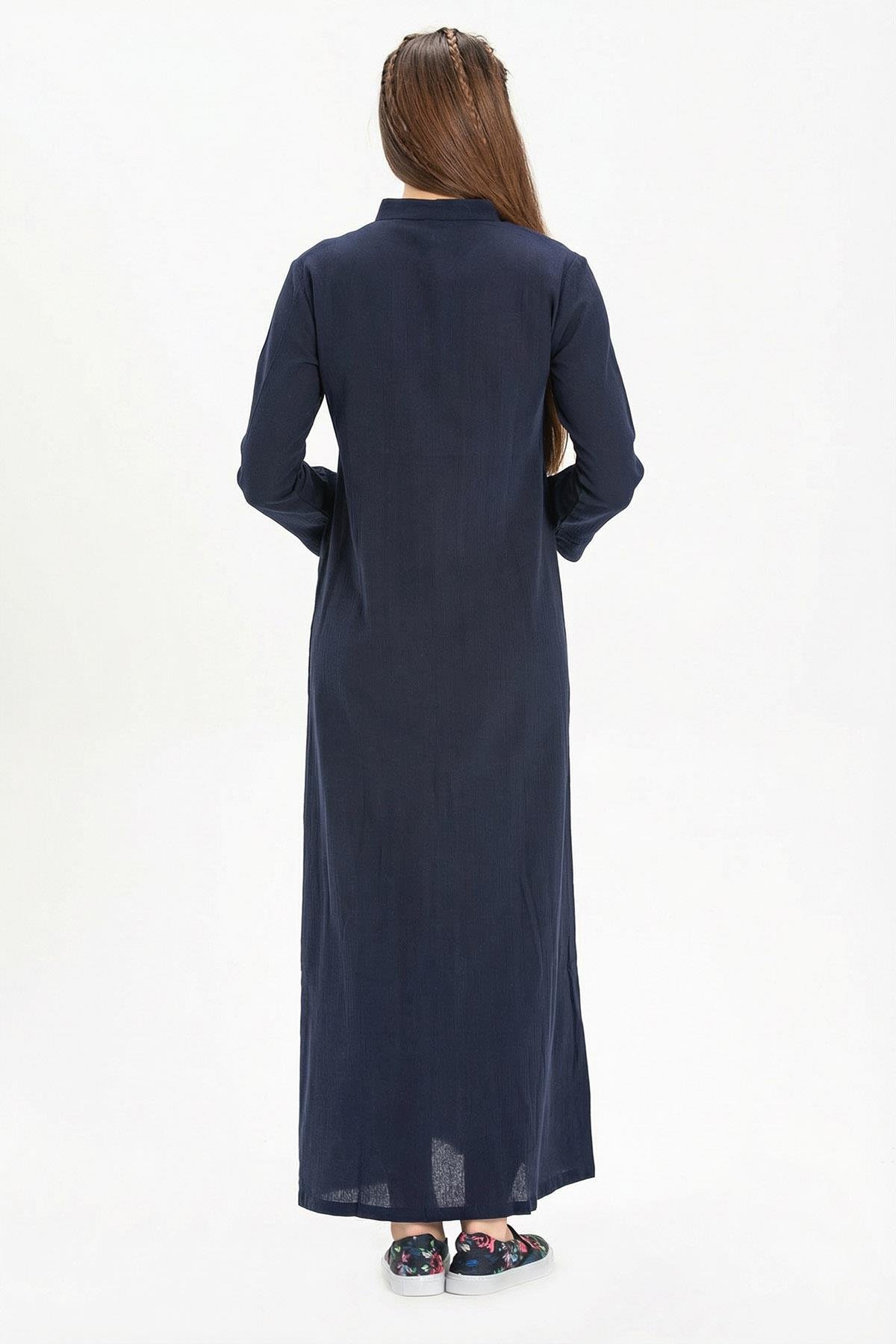Cemre Sile Fabric Abaya Navy Blue