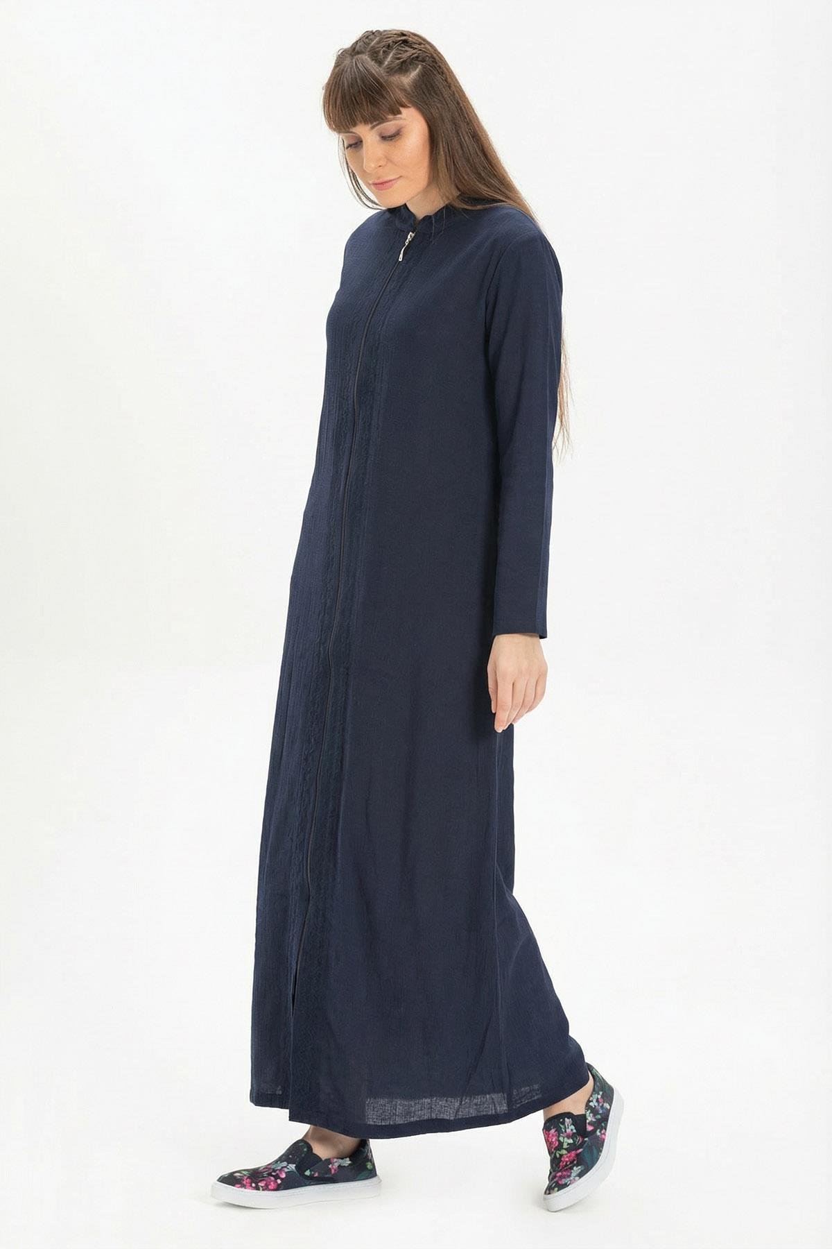 Cemre Sile Fabric Abaya Navy Blue