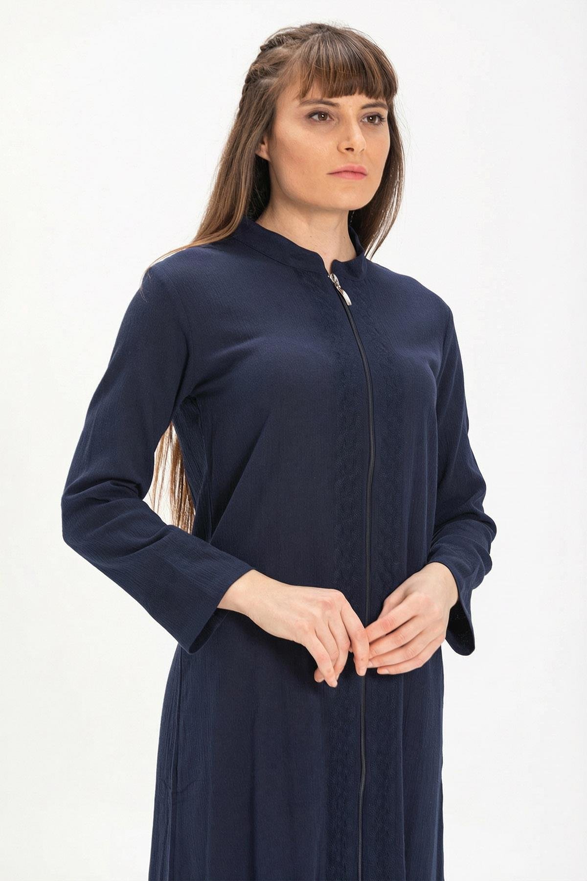 Cemre Sile Fabric Abaya Navy Blue