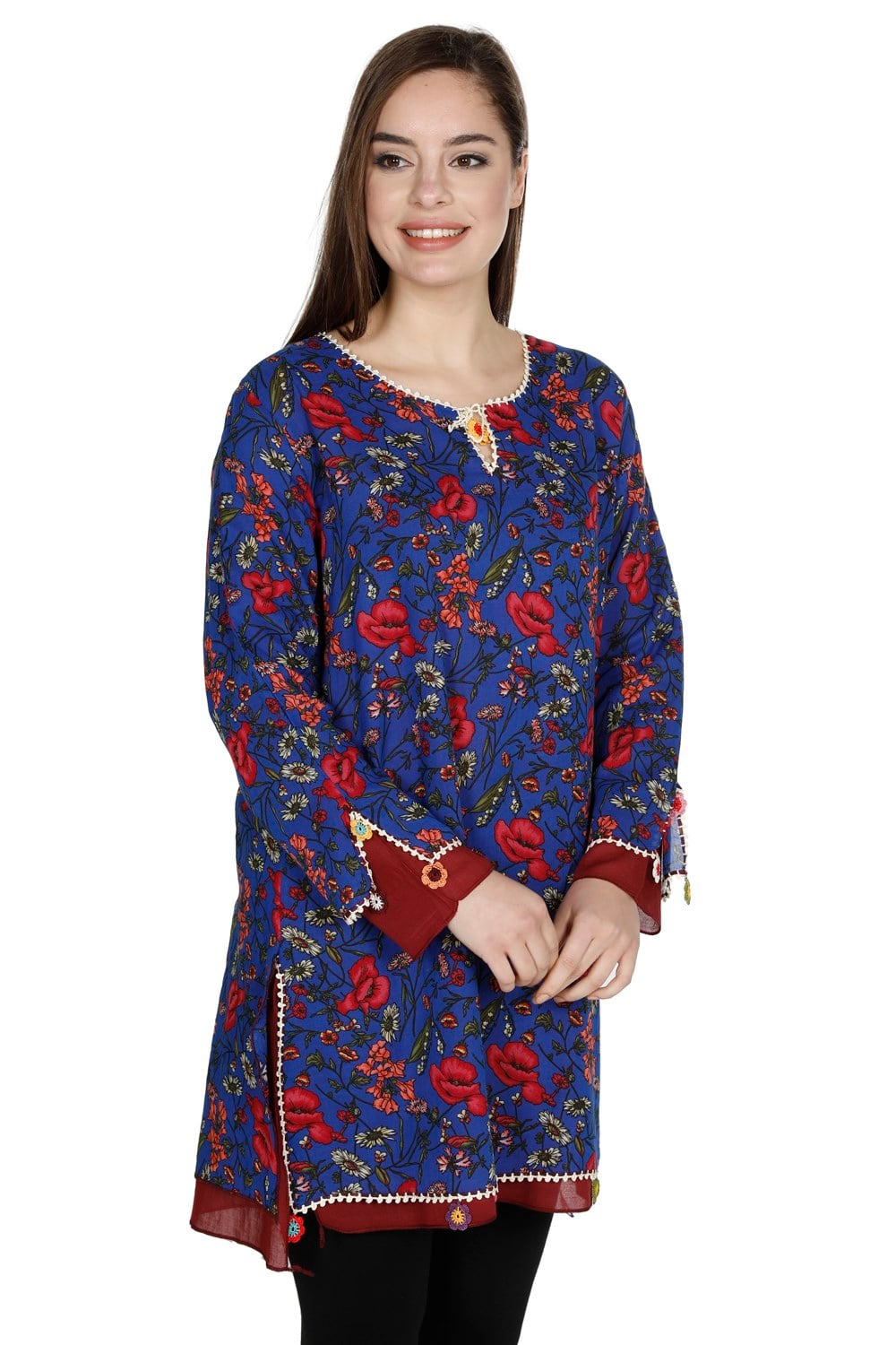 Ceyda Tunik Gelincik Desen Saks