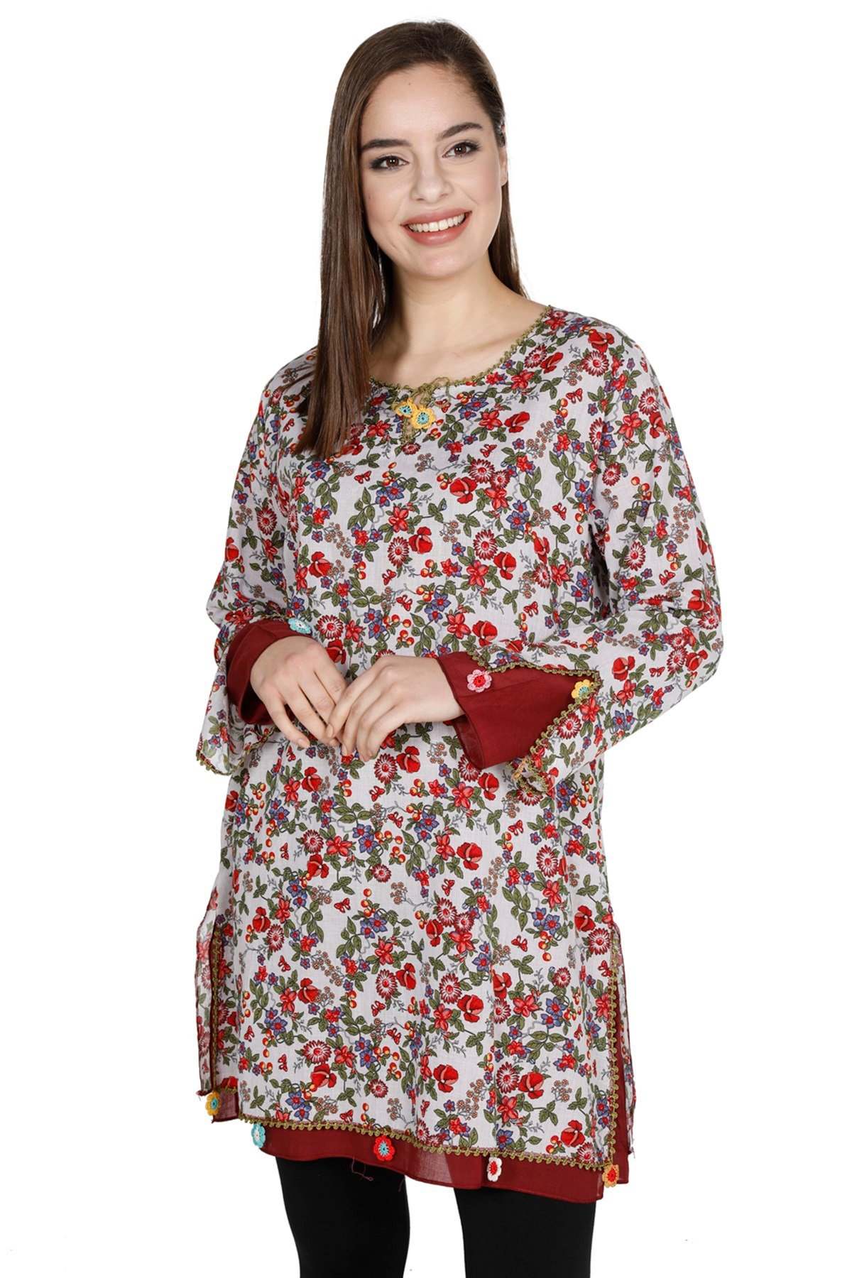 Ceyda Vual Tunik Gelincik Desen Beyaz