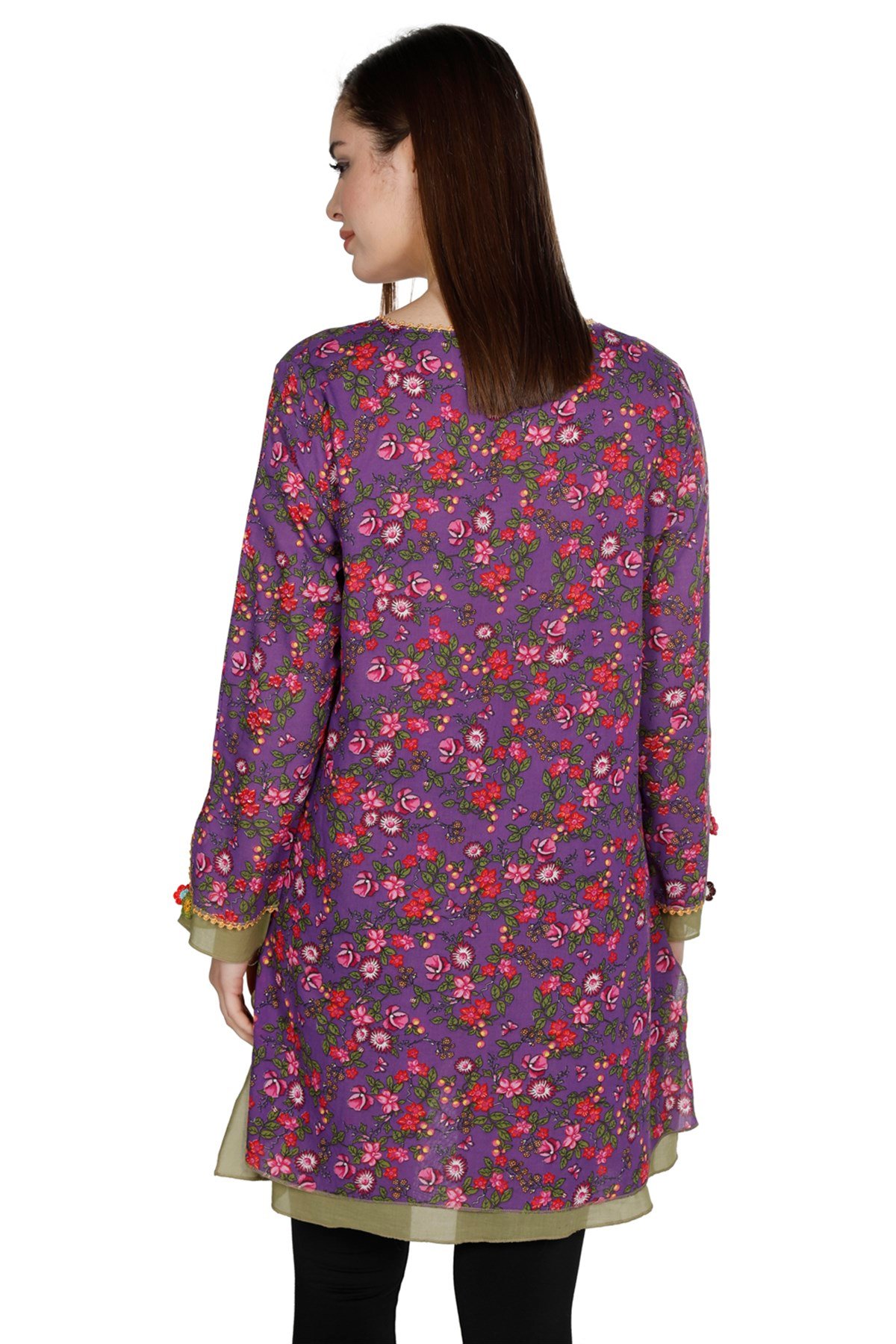 Ceyda Vual Tunik Gelincik Desen Mor 6163