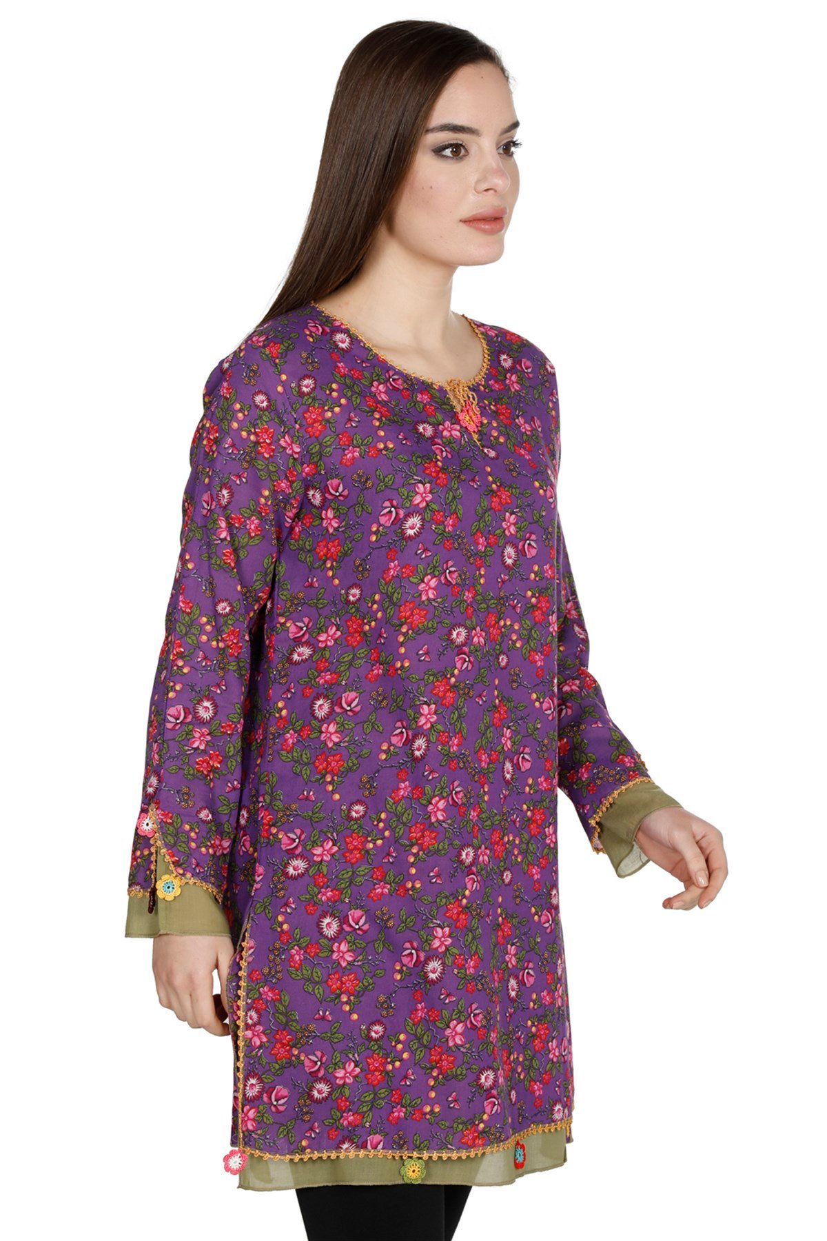 Ceyda Vual Tunik Gelincik Desen Mor 6163