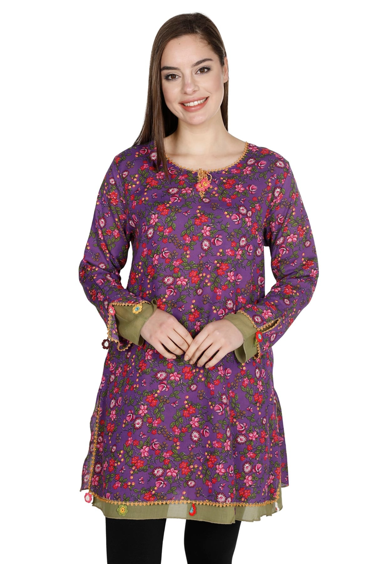 Ceyda Vual Tunik Gelincik Desen Mor 6163