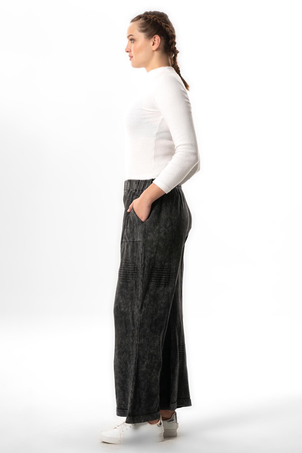 Çisel Double Pocket Fall Winter Elastic Waist Tricot Pants Smoked