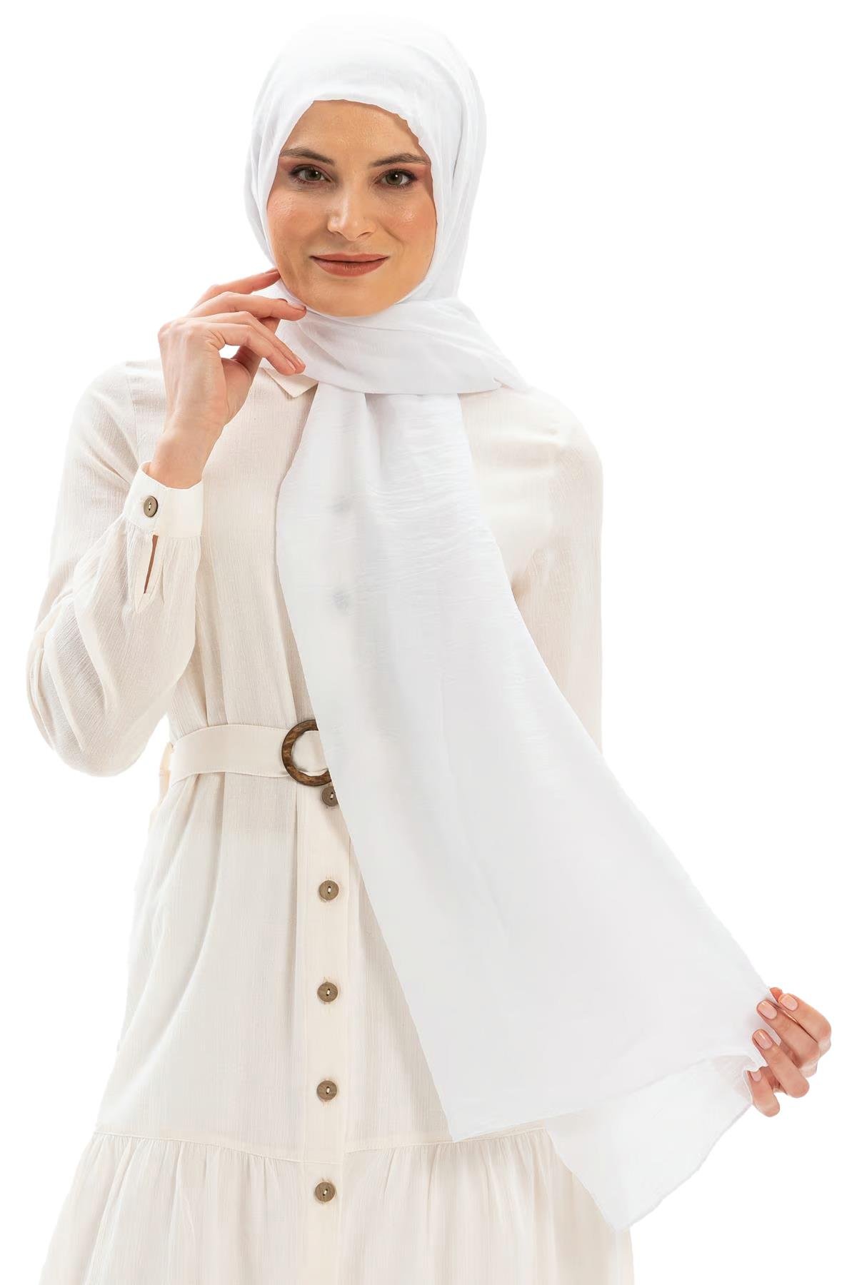 Düz Vual Kumaş Şal Beyaz Byz