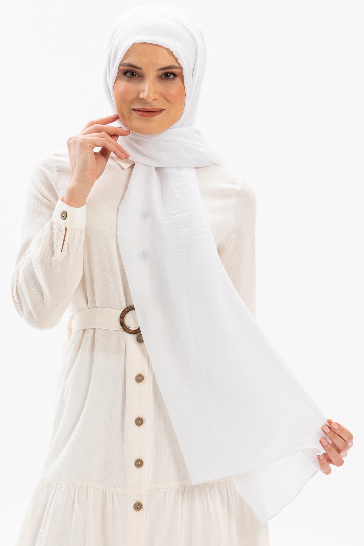 Düz Vual Kumaş Şal Beyaz Byz