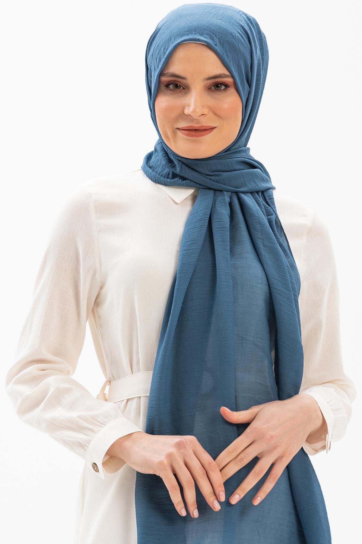 Düz Vual Kumaş Şal İndigo indg