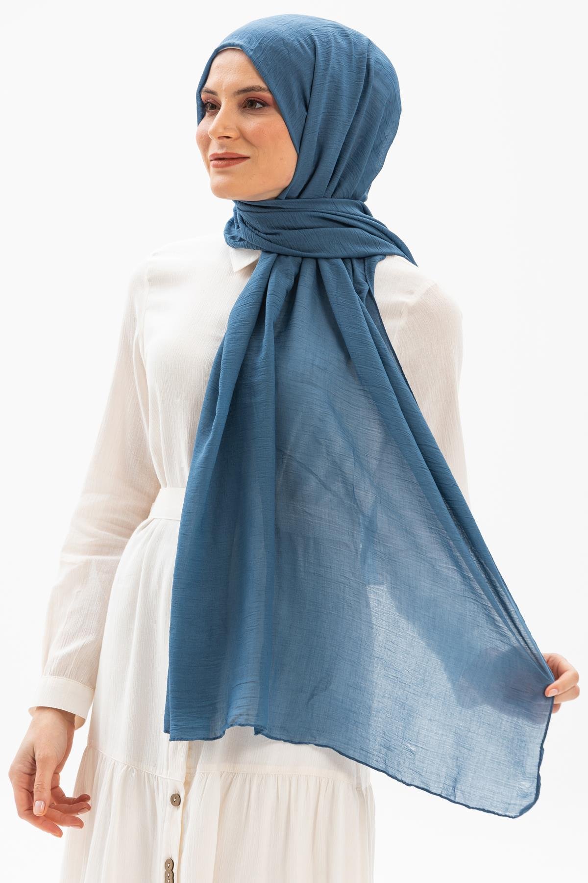 Düz Vual Kumaş Şal İndigo indg