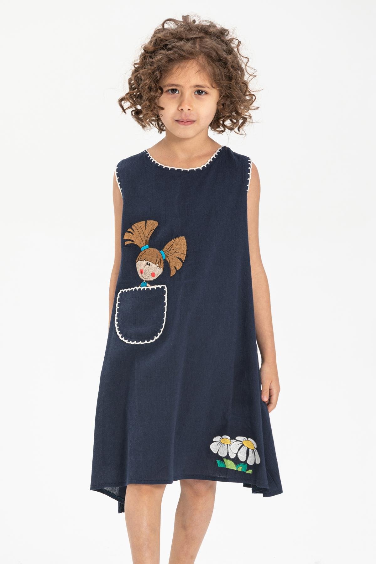 Ece Şile Bezi Kız Çocuk Elbise Lacivert Lcvt