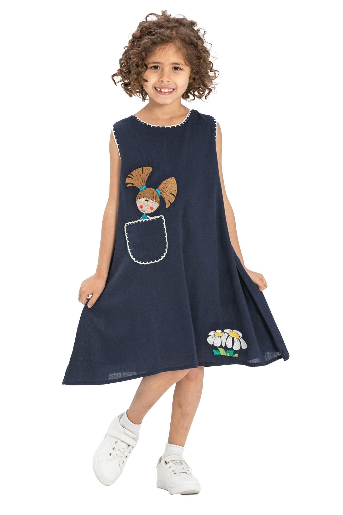 Ece Şile Bezi Kız Çocuk Elbise Lacivert Lcvt
