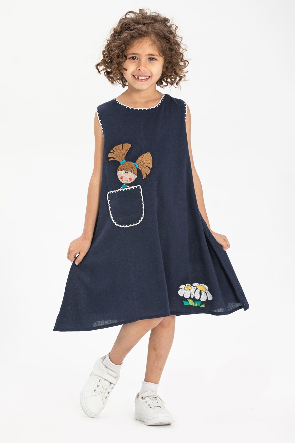 Ece Şile Bezi Kız Çocuk Elbise Lacivert Lcvt
