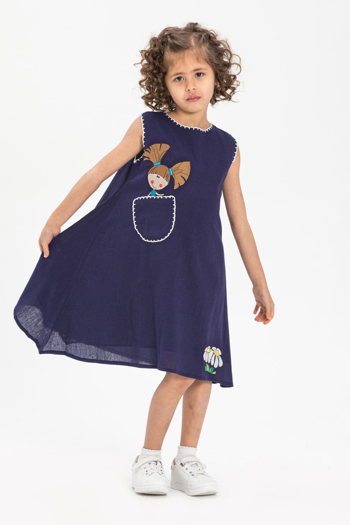 Ece Şile Bezi Kız Çocuk Elbise Mor Mor