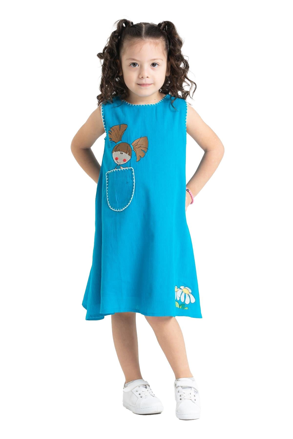 Ece Sile Fabric Girls Dress Turquoise