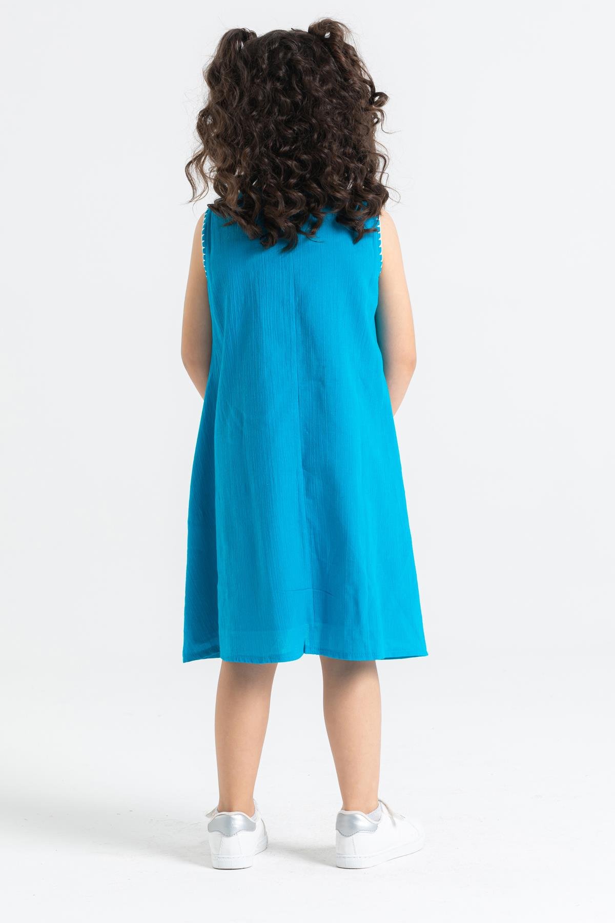 Ece Sile Fabric Girls Dress Turquoise