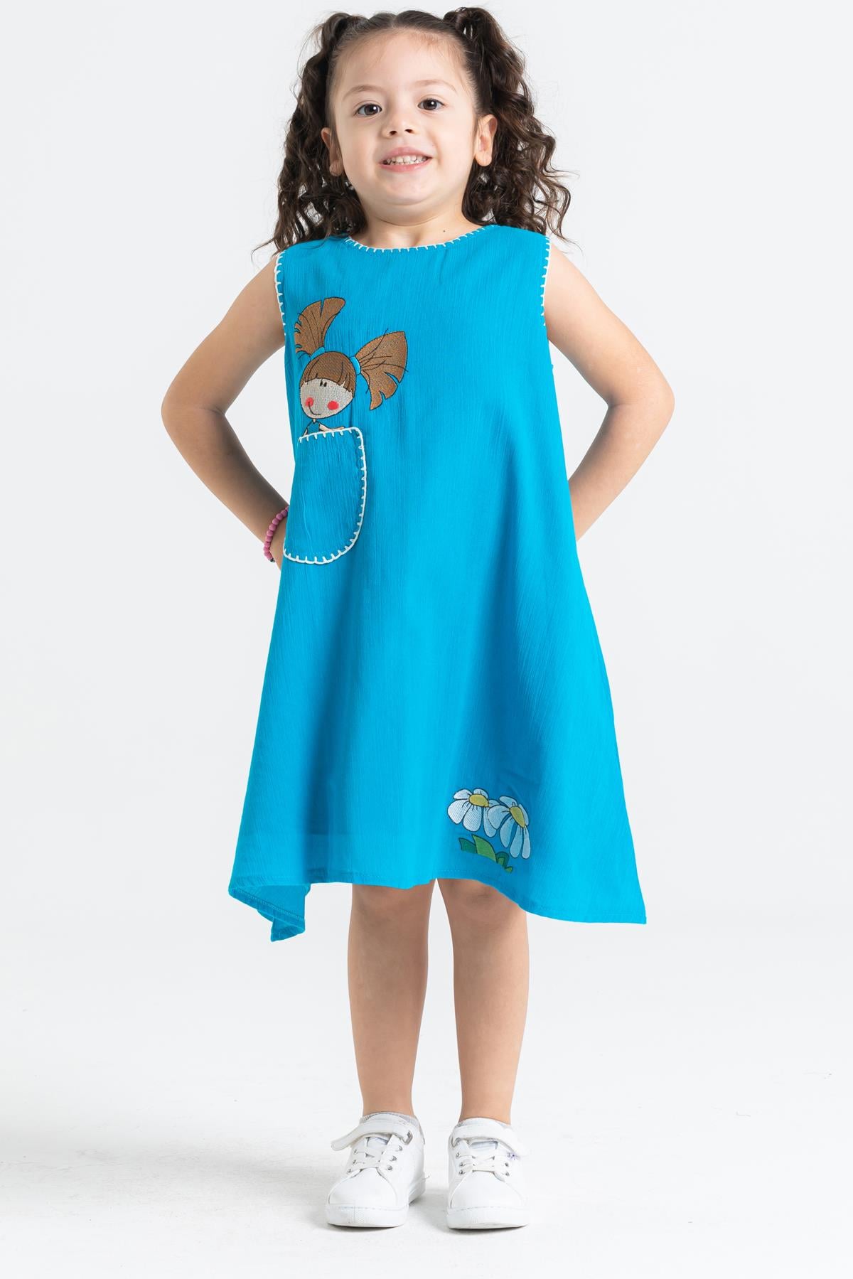 Ece Sile Fabric Girls Dress Turquoise