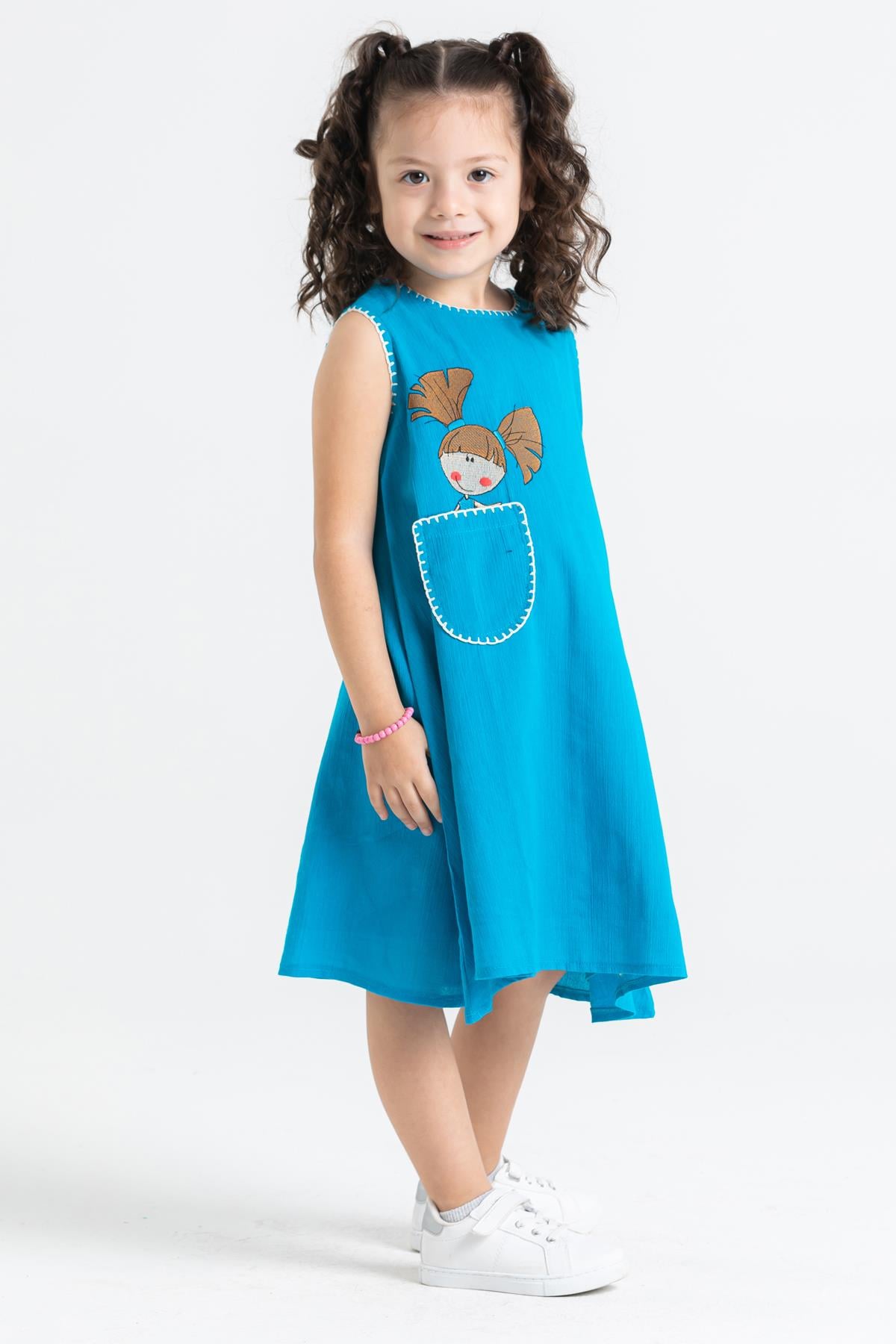 Ece Sile Fabric Girls Dress Turquoise
