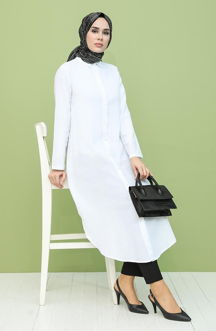 Edanur Şile Bezi Tunik Beyaz Byz