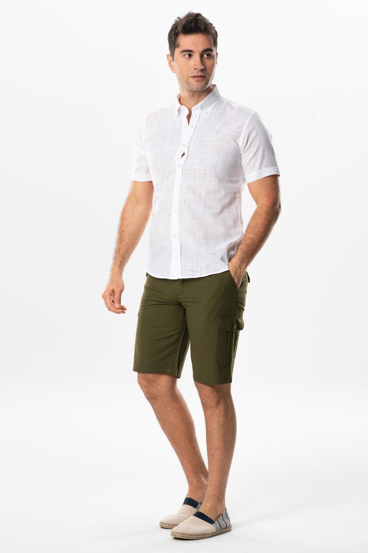 Ege Gabardine Cargo Pocket Shorts Khaki