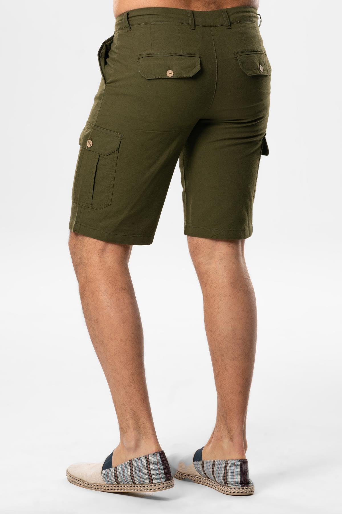 Ege Gabardine Cargo Pocket Shorts Khaki