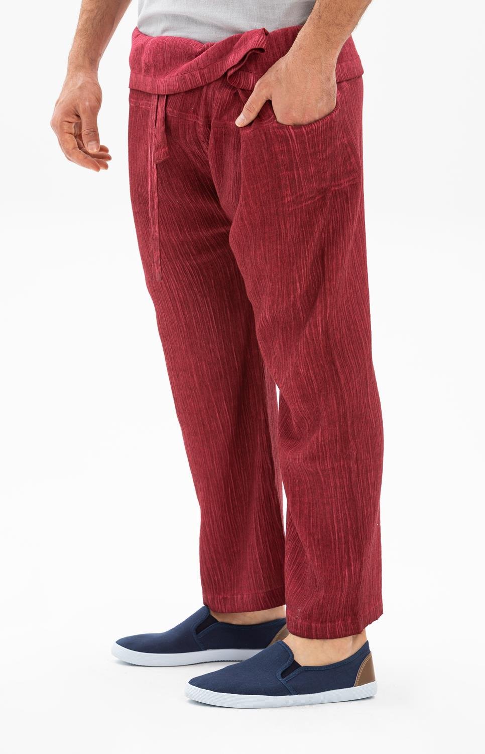 Erkek Şile Bezi Balıkçı Yazlık Pantolon Taşlı Bordo Tslbrd