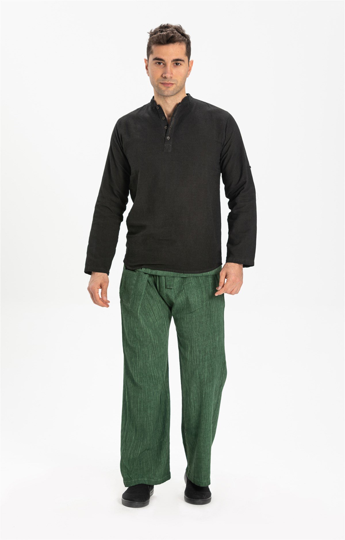 Men Sile Fabric Thai Fisherman Pants Rock Green