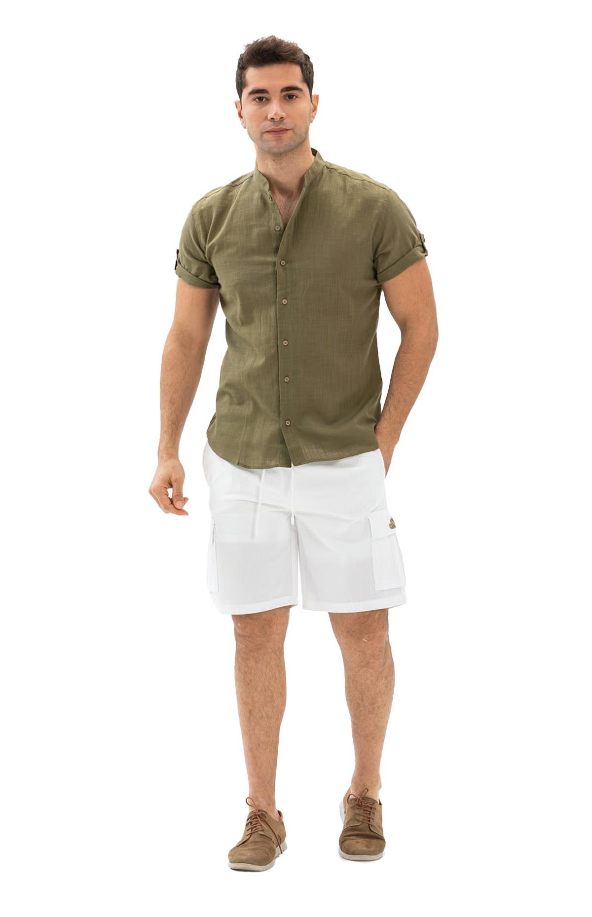 Gabardin Lastikli Erkek Şort Beyaz Byz