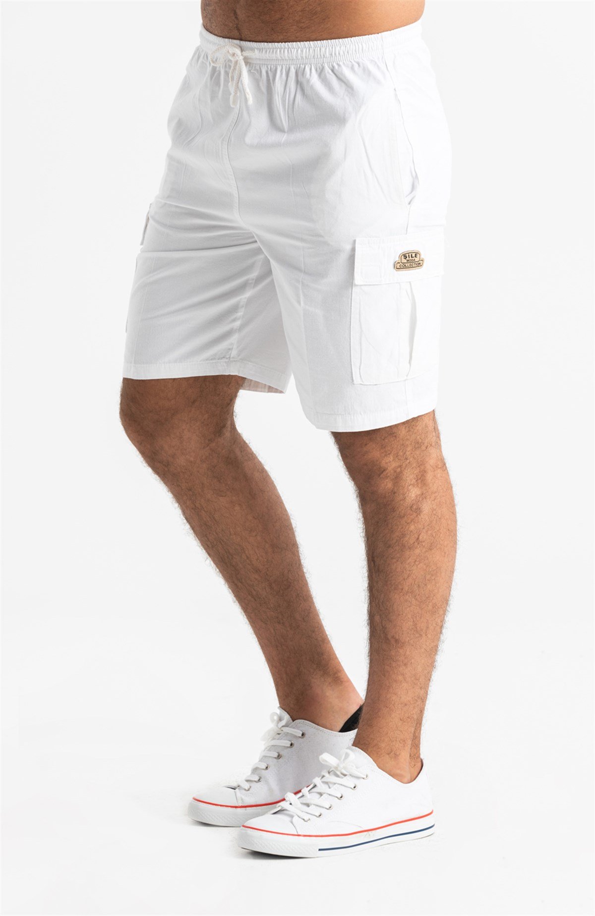 Gabardin Lastikli Erkek Şort Beyaz Byz