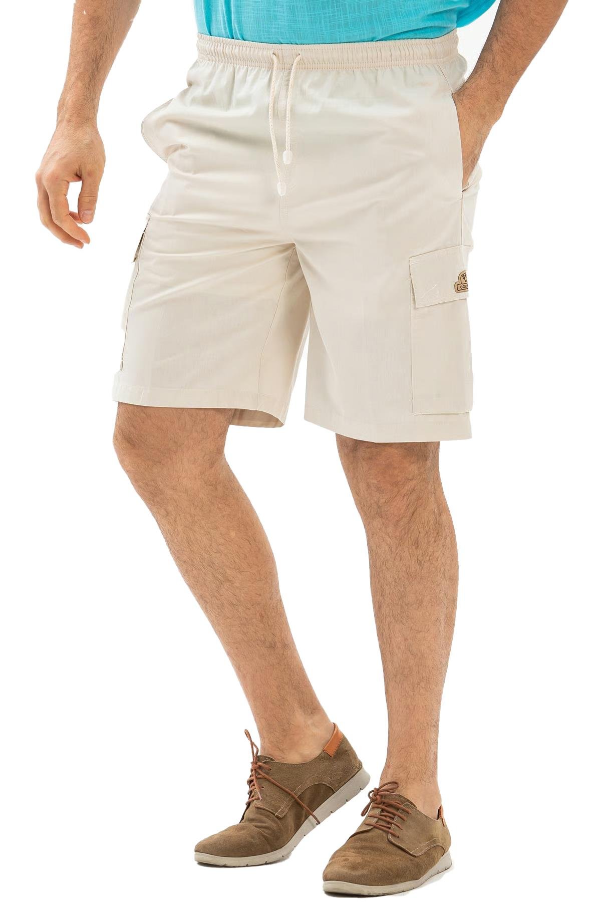 Gabardin Lastikli Erkek Şort Krem Krm