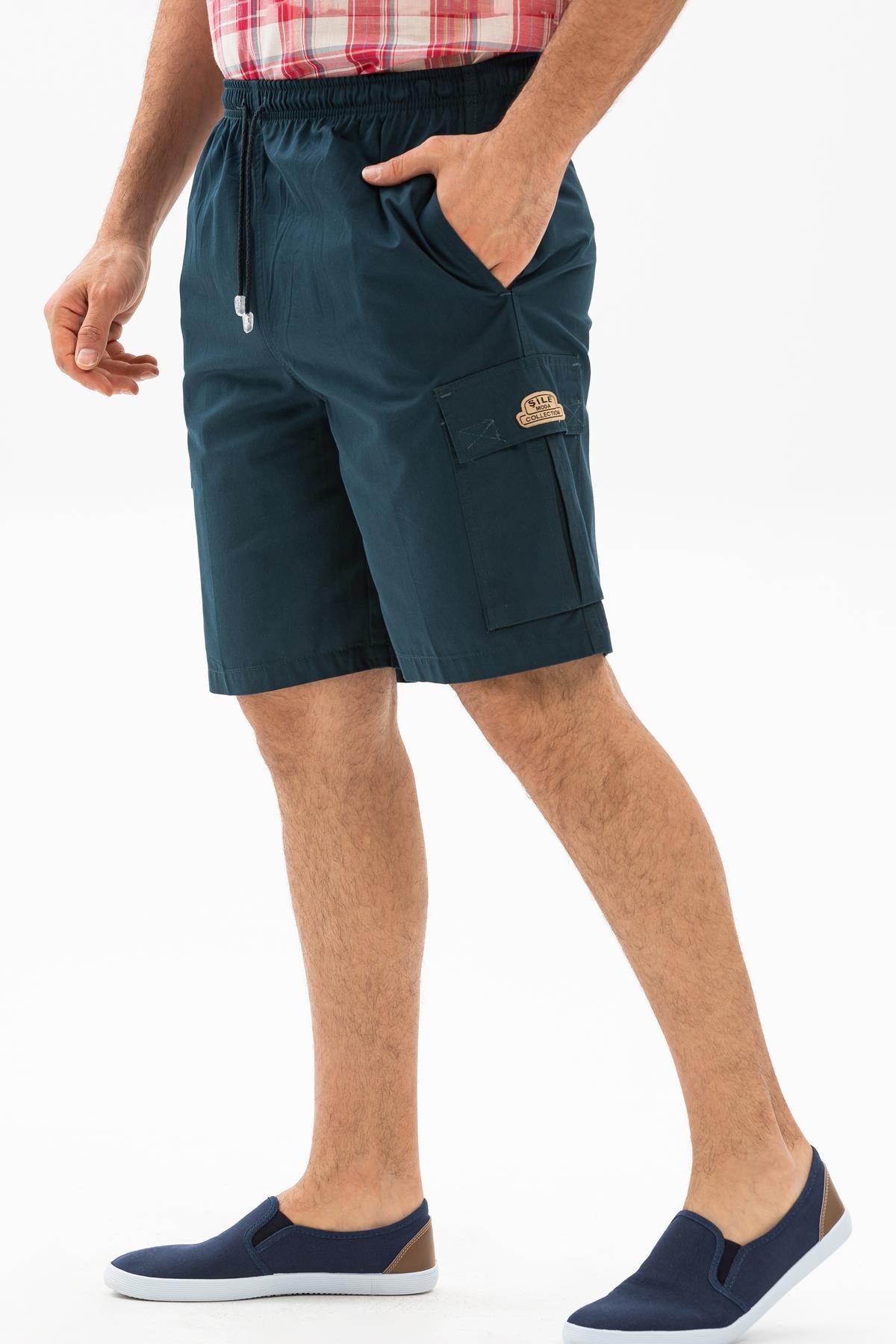 Gabardin Lastikli Erkek Şort Petrol Ptrl