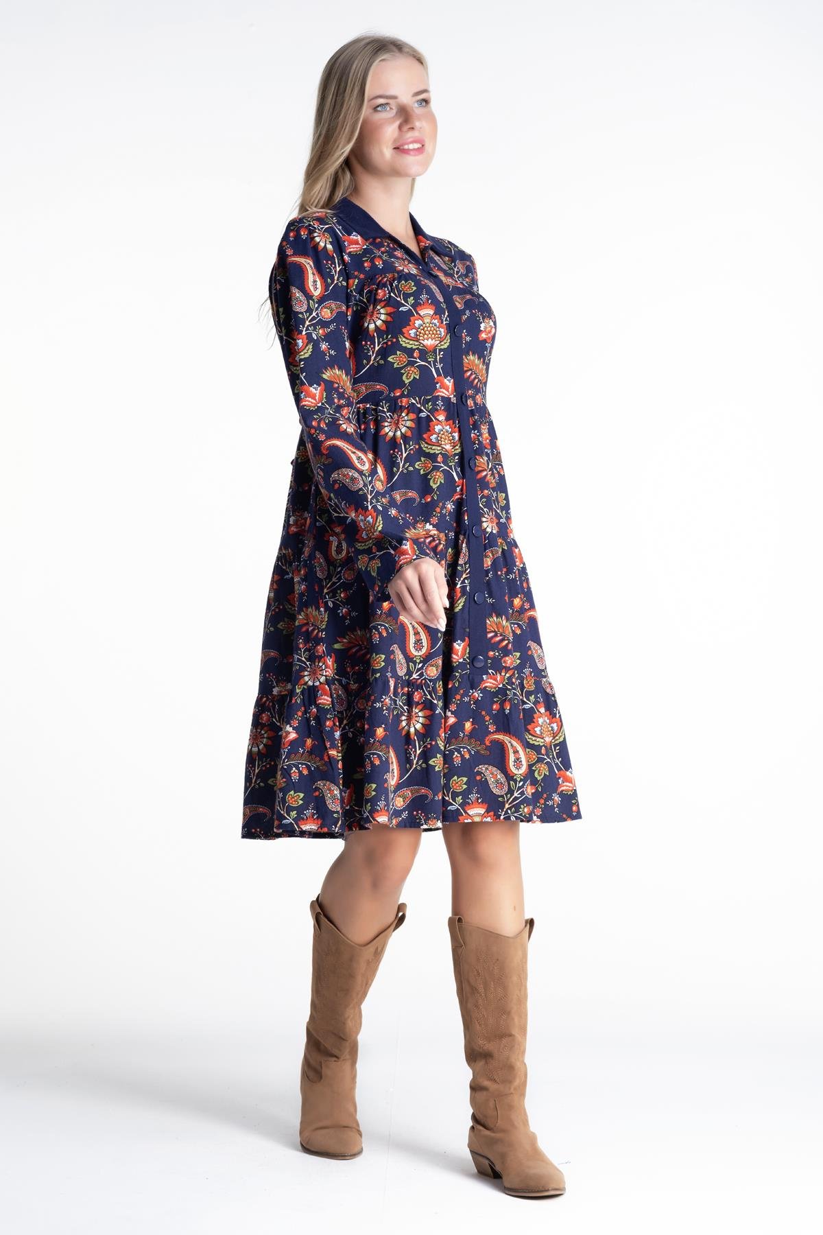 Güz Velvetin Elbise Lacivert Lcvt