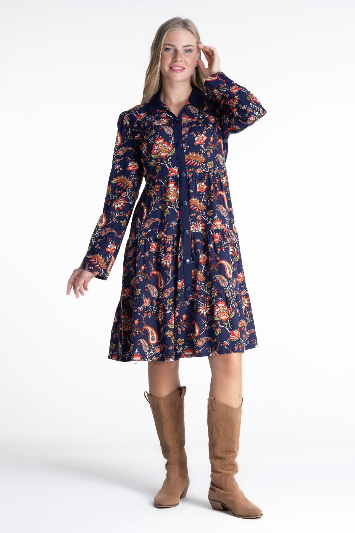 Güz Velvetin Elbise Lacivert Lcvt