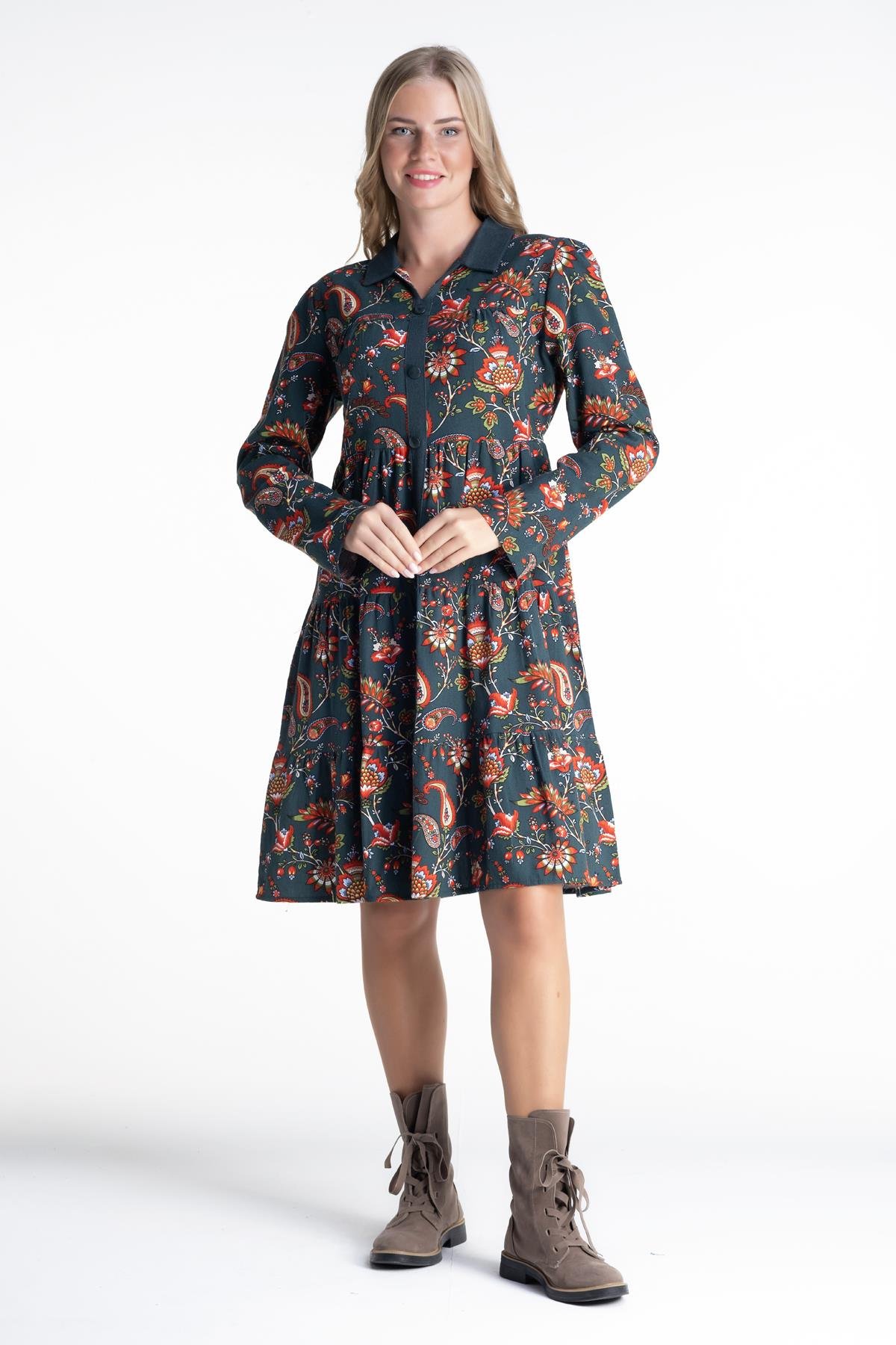 Güz Velvetin Elbise Petrol Ptrl