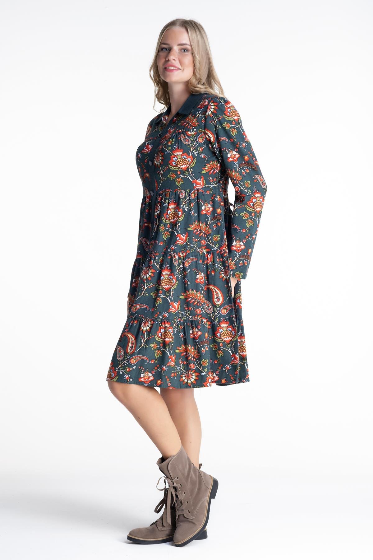 Güz Velvetin Elbise Petrol Ptrl