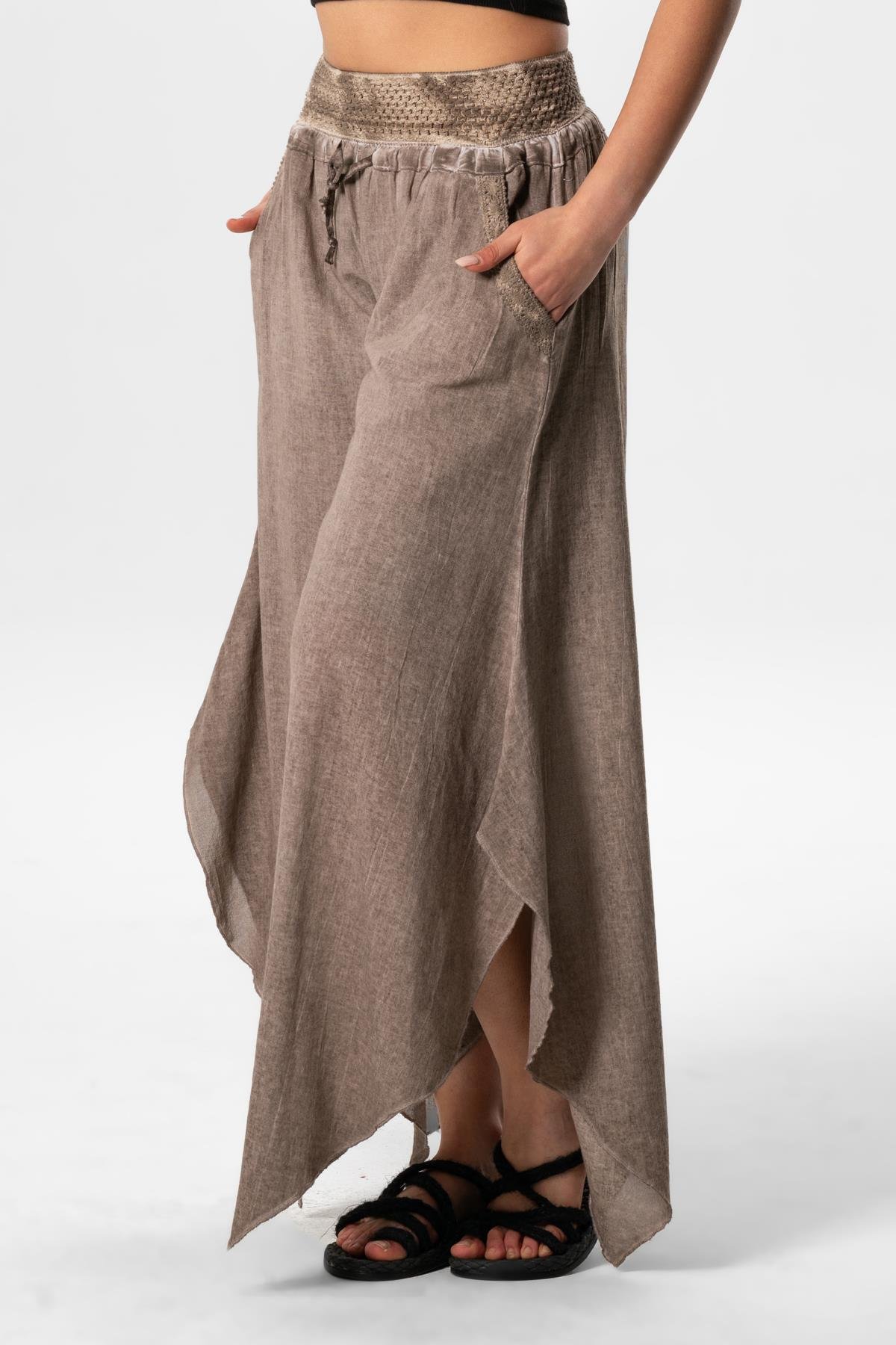 Güzide Şile Bezi Lastikli Simetrik Paça Yazlık Şalvar Toprak Tprk