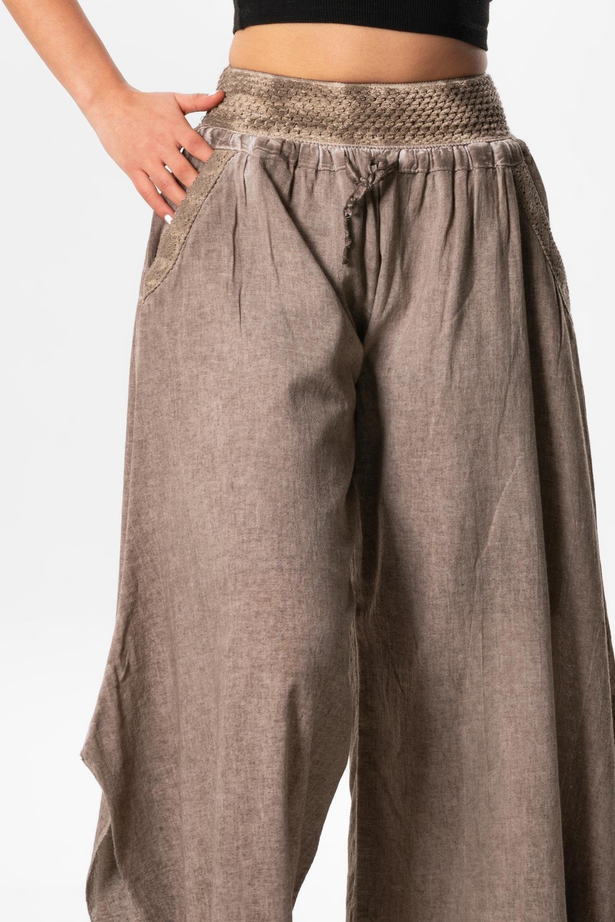 Güzide Şile Bezi Lastikli Simetrik Paça Yazlık Şalvar Toprak Tprk