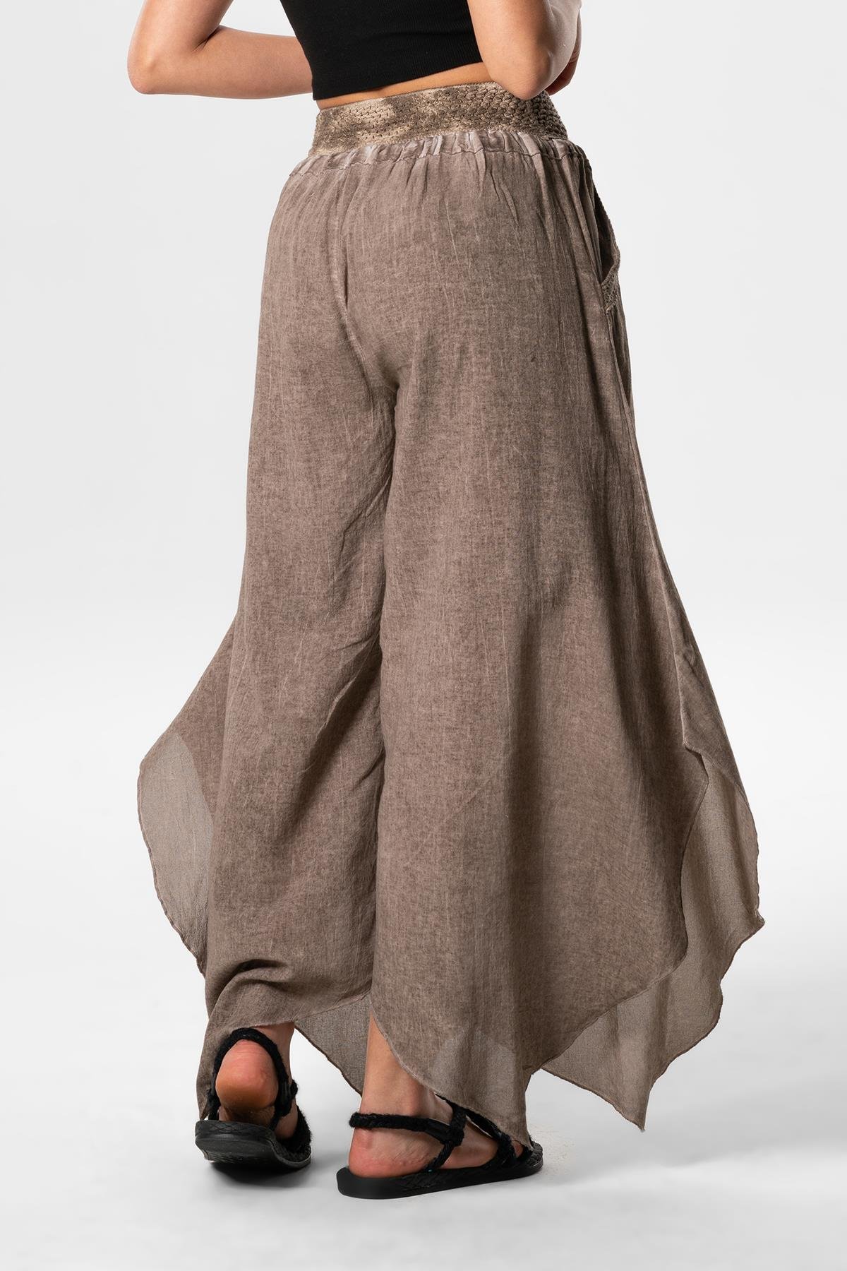 Güzide Şile Bezi Lastikli Simetrik Paça Yazlık Şalvar Toprak Tprk