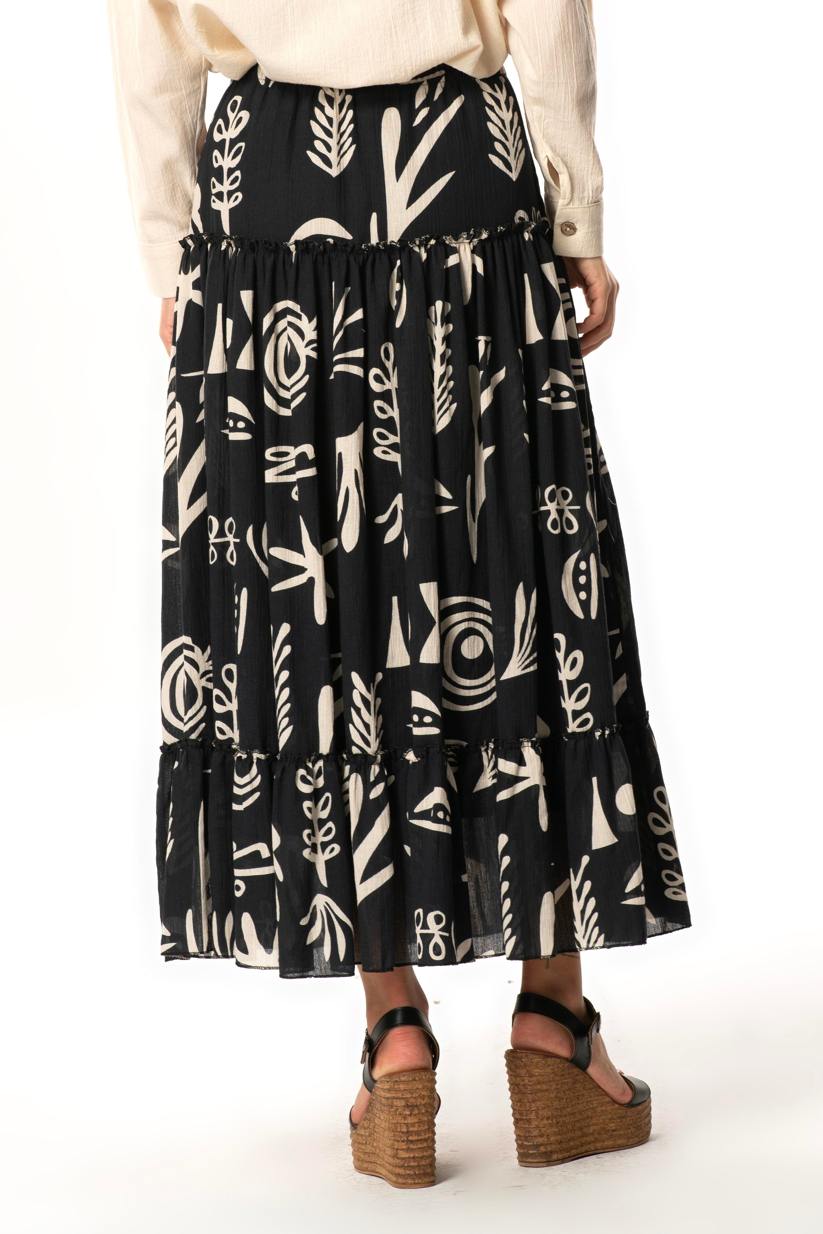 Hale Şile Bezi Yazlık Desenli Uzun Etek Siyah Syh