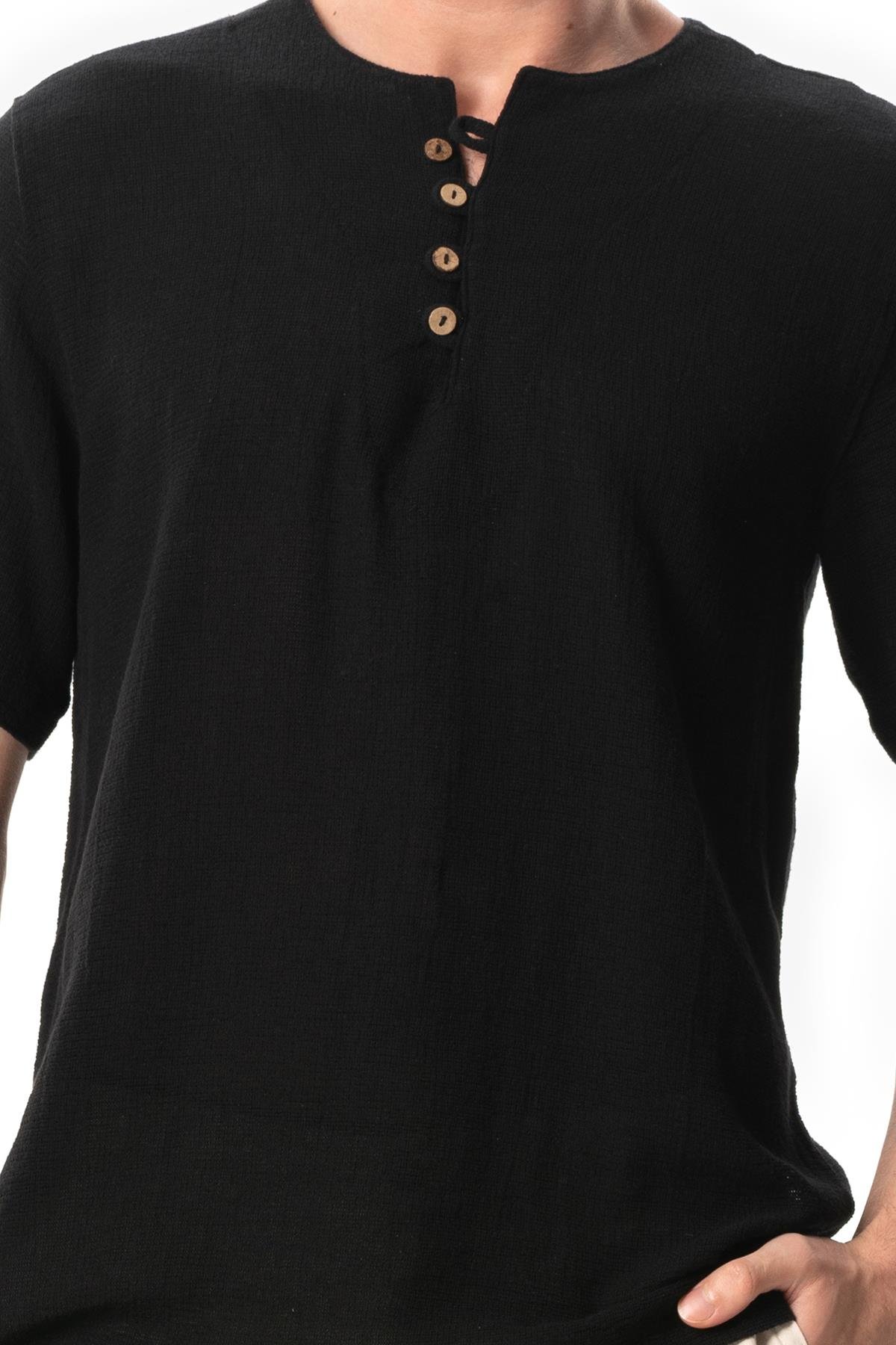 Halikarnas Kısa Kol Violet Düğme Detaylı Erkek Yazlık Tshirt Siyah Syh