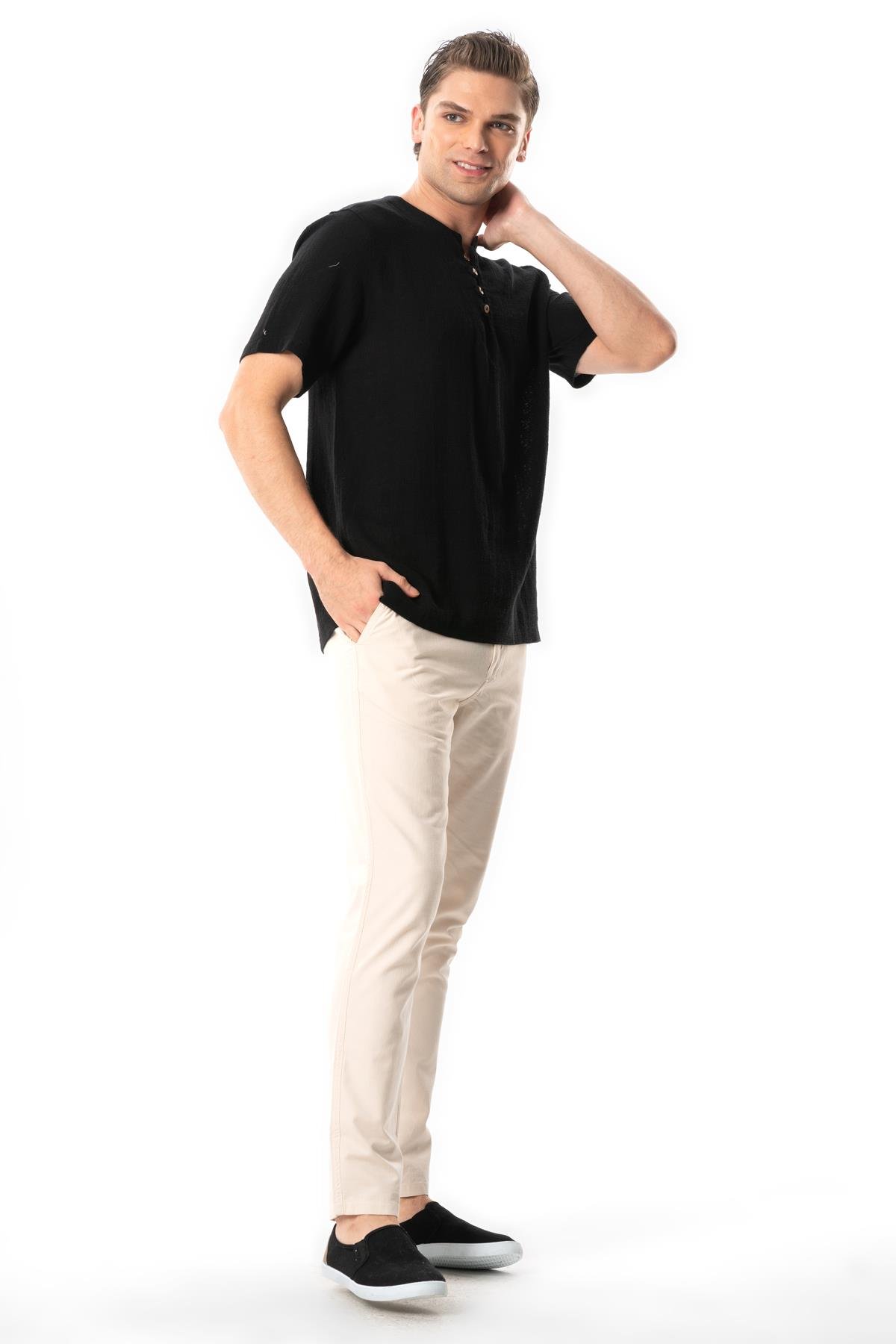 Halikarnas Kısa Kol Violet Düğme Detaylı Erkek Yazlık Tshirt Siyah Syh