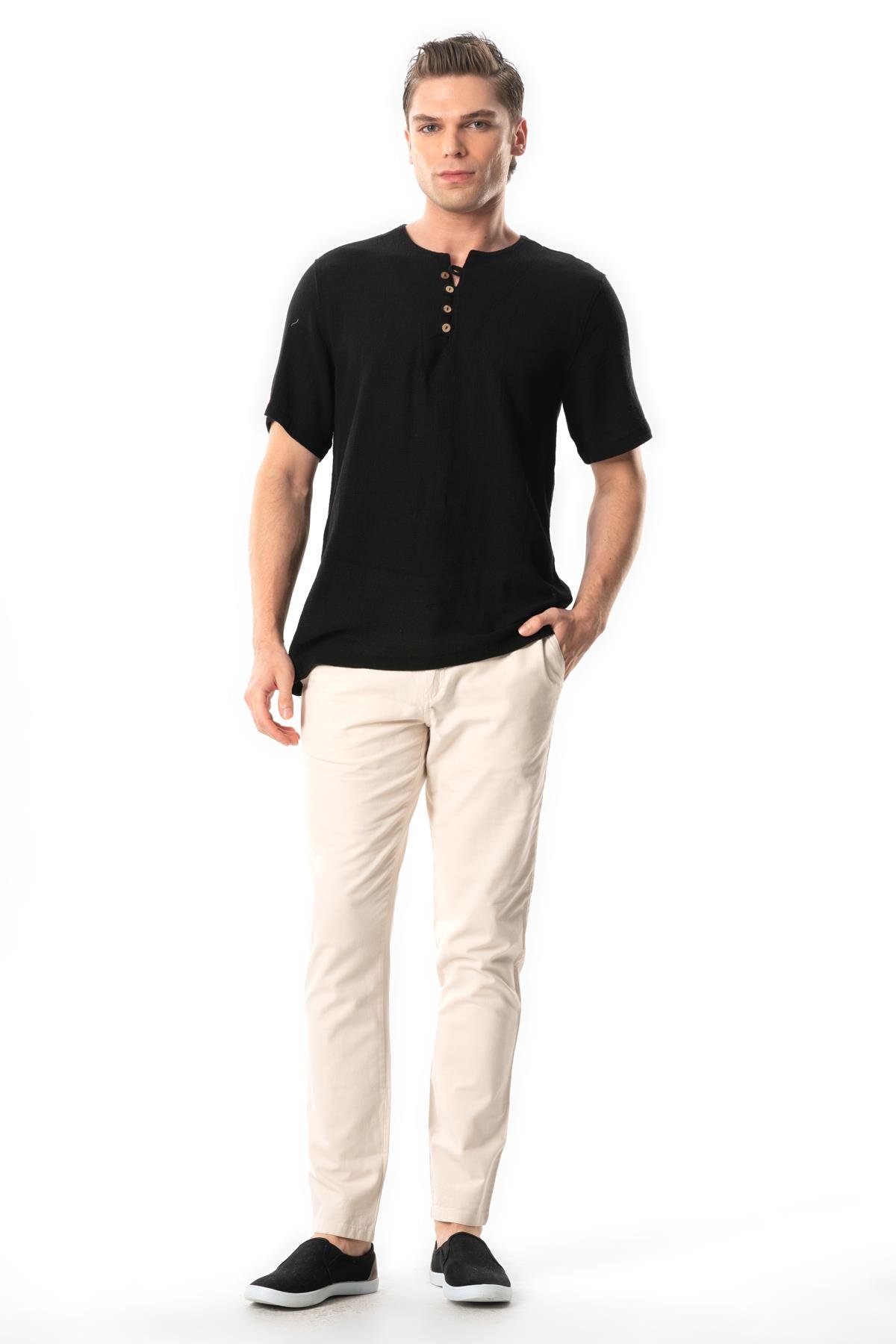 Halikarnas Kısa Kol Violet Düğme Detaylı Erkek Yazlık Tshirt Siyah Syh