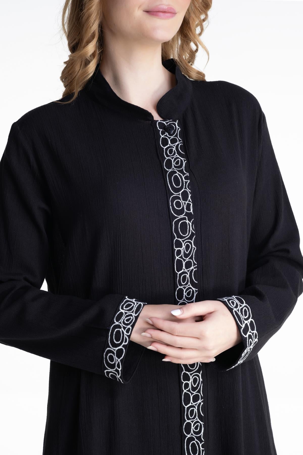 Ringed Double Suit Sile Fabric Abaya Black