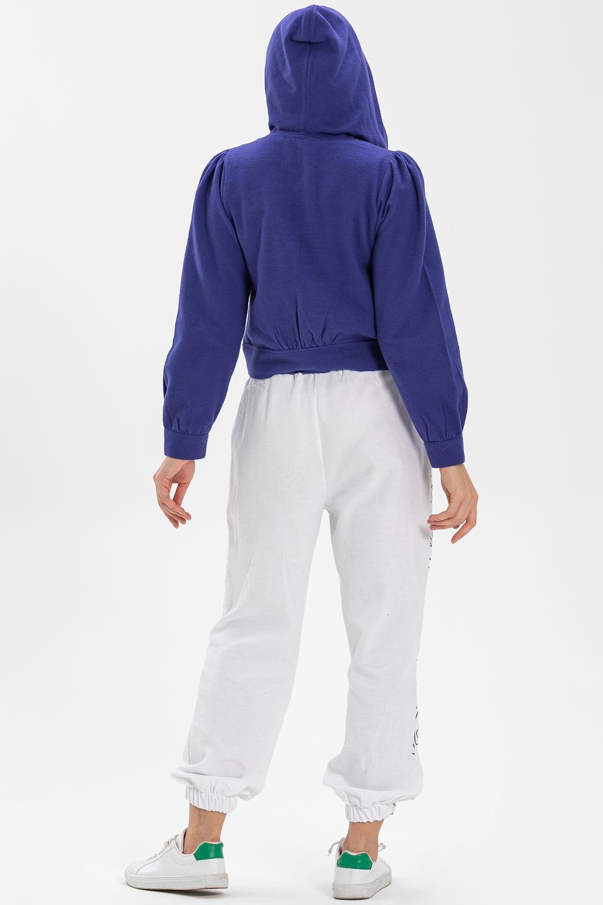 İrem Baskılı Pazen Pantolon Beyaz Byz